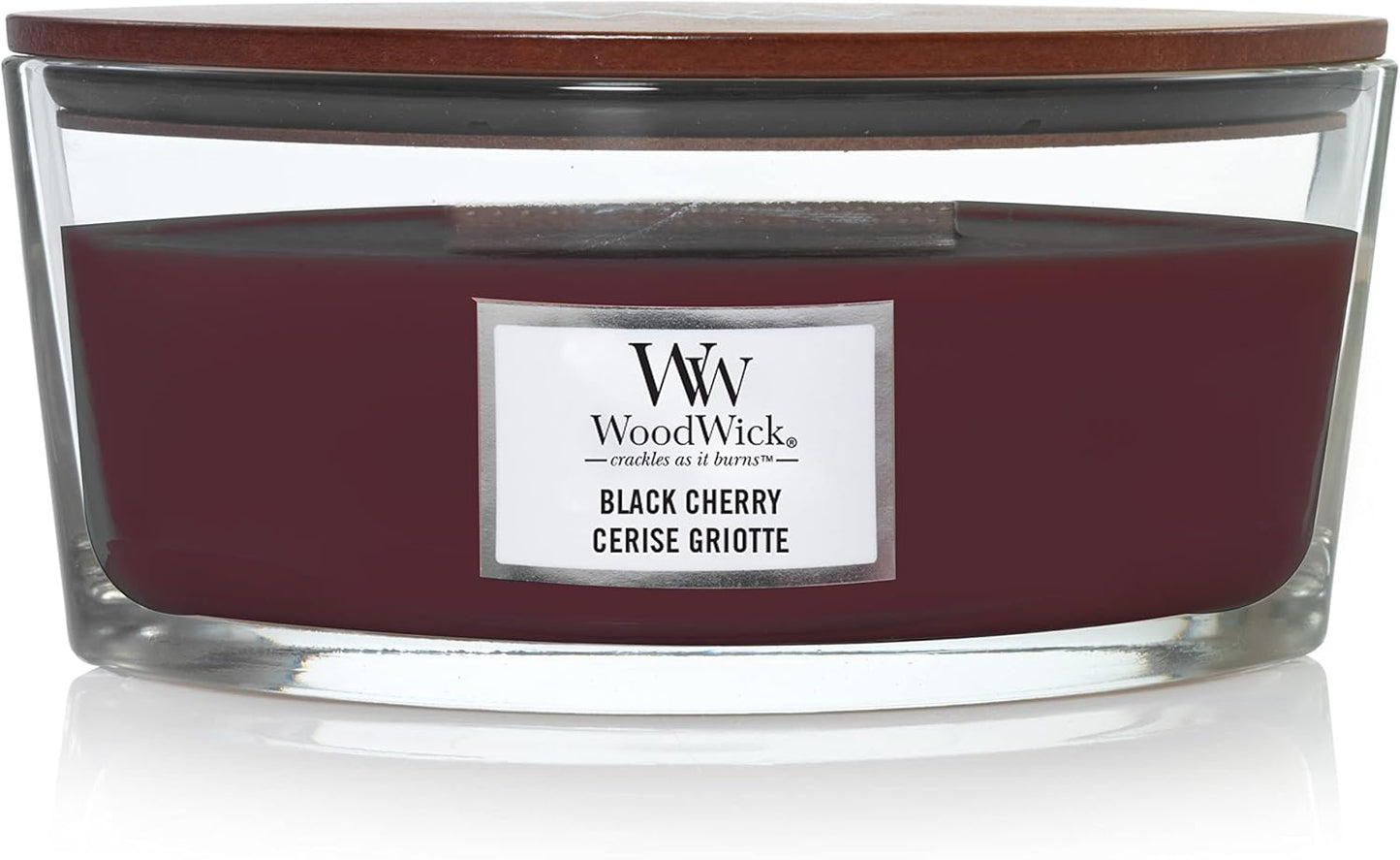 227076 - WOODWICK - Qiri aromatik Ellipse, Qershi e Zezë, fitil kërcitës, koha e djegies deri në 50 orë