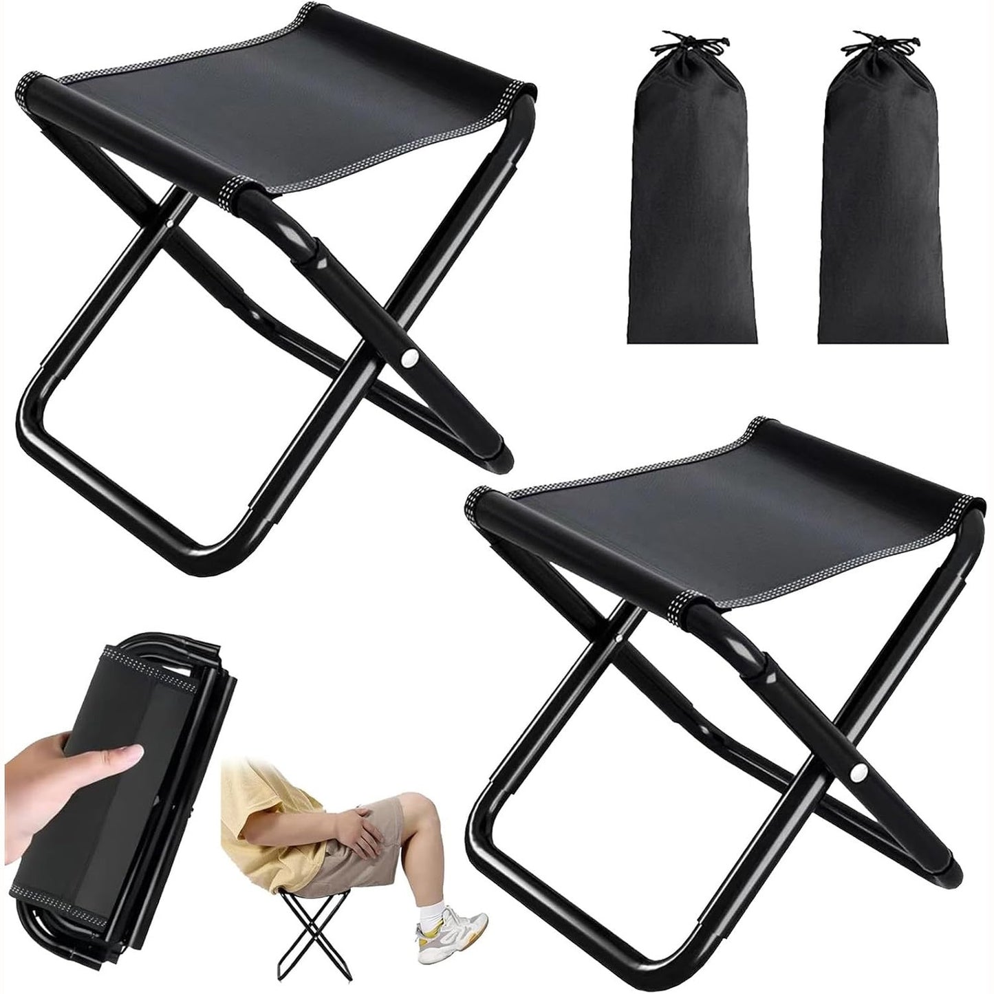 288878 - GOUYENG Stol i Palosshëm Portativ, Pako me 2 Stol Kampingu 30cm, Material: Plastikë, me Qese Ruajtjeje, për Kamping, Kopsht, Verandë, Ballkon