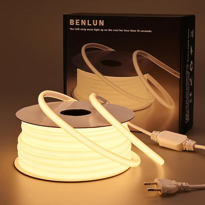 250230 - BENLUN 20 metra dritë LED me shirit COB 220V, e papërshkueshme nga uji, 3000K, 10W/M, dritë LED fleksibile pa transformator