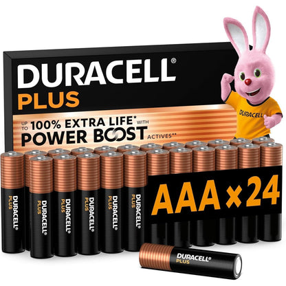 266812 - BATERI DURACELL PLUS AAA (Pako me 24) – Bateri alkaline 1.5V – Deri në 100% Jetëgjatësi Ekstra me Aktivet POWER BOOST – Besueshmëri për Pajisjet e Përditshme – Paketim 0% Plastik – MN2400