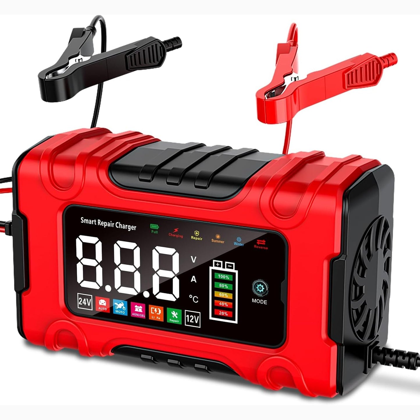 273542 - Karikues Baterie Makine 10A, inteligjent për Motoçikleta 12V/24V, modalitet karikimi riparimi dhe mirëmbajtjeje për makina, motoçikleta, kamionë, bateri AGM, Xhel, SLA, LiFePO4