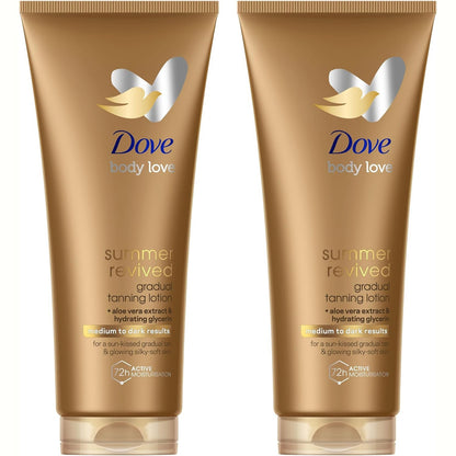 317823 - DOVE Losion trupi Summer Revived, 2 x 200 ml, me ngjyrë të mesme deri të errët, me Aloe Vera dhe Glicerinë
