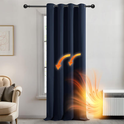 247264 - DECONOVO Home Decorative Solid Unazë Sipërfaqe Perde Termoizoluese, Perde Errësire për Dhomë Ndenjeje 55x102 inç, Blu e Marinës me Një Panel