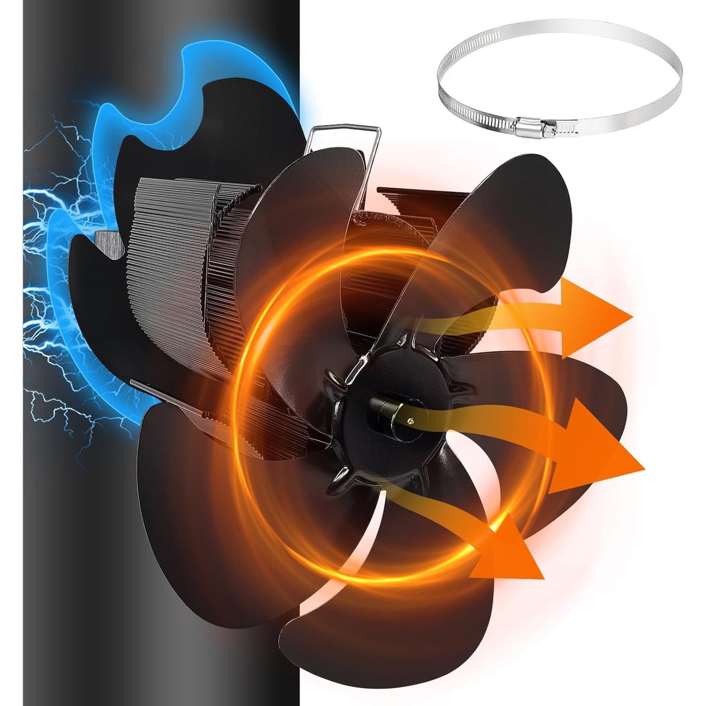 221794 - Ventilator Magnetik për Sobë, Nuk Kërkon Energji Elektrike, Dy Tehe, Zhurmë e Ulët, me Termometër dhe Unazë Rezervë, për Dhoma të Mëdha