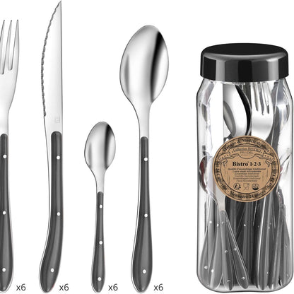 214241 - PRADEL ESSENTIEL Set me 24 sende për servis, çelik inox 18/0, ngjyrë gri antracit