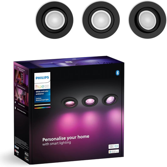 226011 - PHILIPS Hue White & Colour Ambiance Centura Set me 3 ndriçues të rrumbullakët, drita tavani me errësim, kontroll inteligjent i dritës nëpërmjet zërit dhe aplikacionit.