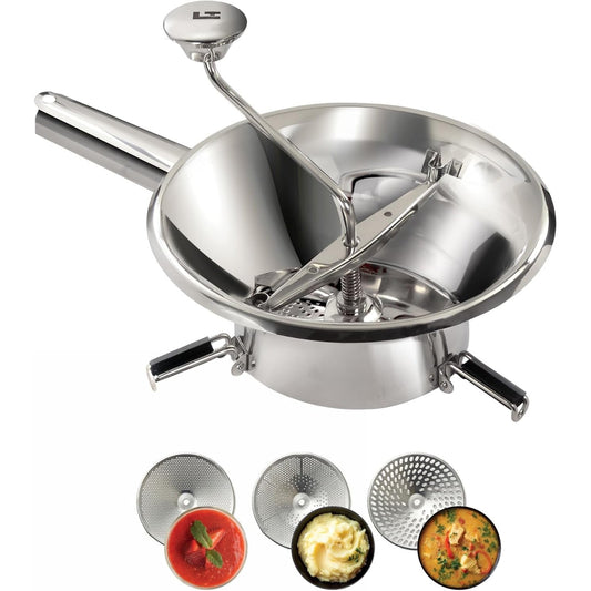 204178 - LA BONNE GRAINE - Mulli Manual për Perime nga Çelik Inox Profesional me 3 Disqe për Pure, Supë dhe Komposto, Funksionim Manual, Pastrohet Lehtë