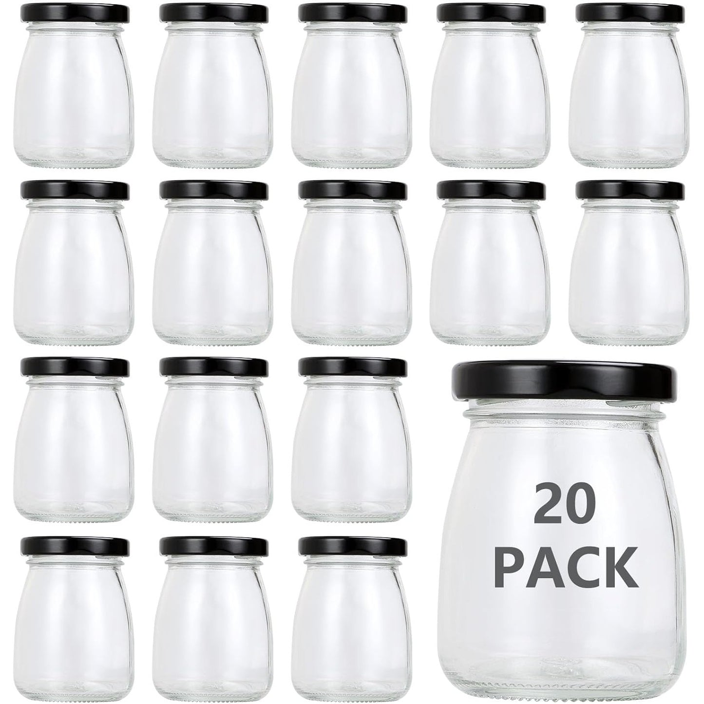 257134 - MUXHEL 20 copë kavanoza kosi 100ml me kapakë të zinj, kavanoza të vegjël qelqi, shishe qelqi për puding të vogël kosi
