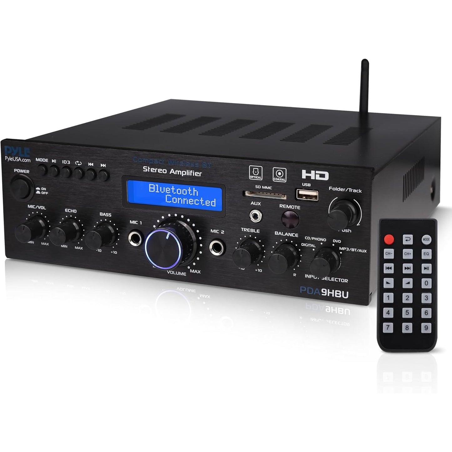 267681 - PYLES Amplifikator Bluetooth Stereo Pa Tel, 200W, Marrës Audio, HDMI, Optik/Fono/Koaksial, Radio FM, USB/SD, AUX, RCA, Hyrje Mikrofoni, Telekomandë