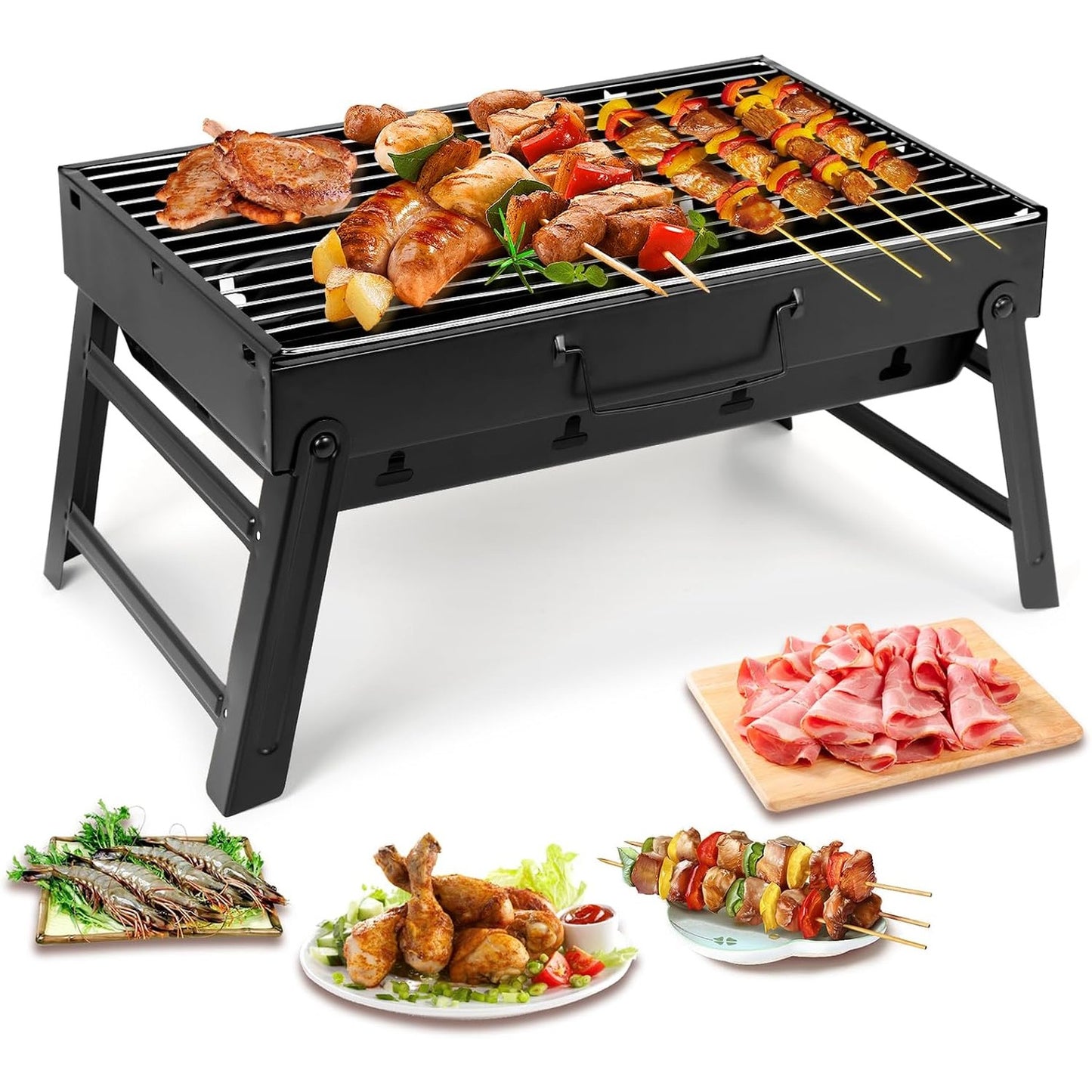 288702 - UTEN Barbecue Portative, Barbecue e Vogël me Qymyr, Skarë e Palosshme me Çelik Inoks, për Jashtë, Kamping, Piknik