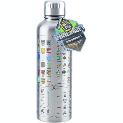 209460 - MINECRAFT Shishe Uji Metalike - E Licencuar Zyrtarisht, Për Pije të Nxehta dhe të Ftohta, E Papërshkueshme nga Rrjedhjet, me Artikuj në Lojë, Kapacitet 470ml