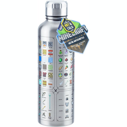185234 - MINECRAFT Shishe Metalike për Pije, e Licencuar Zyrtarisht, e Papërshkueshme nga Rrjedhjet, për Pije të Nxehta dhe të Ftohta, Kapacitet 470ml