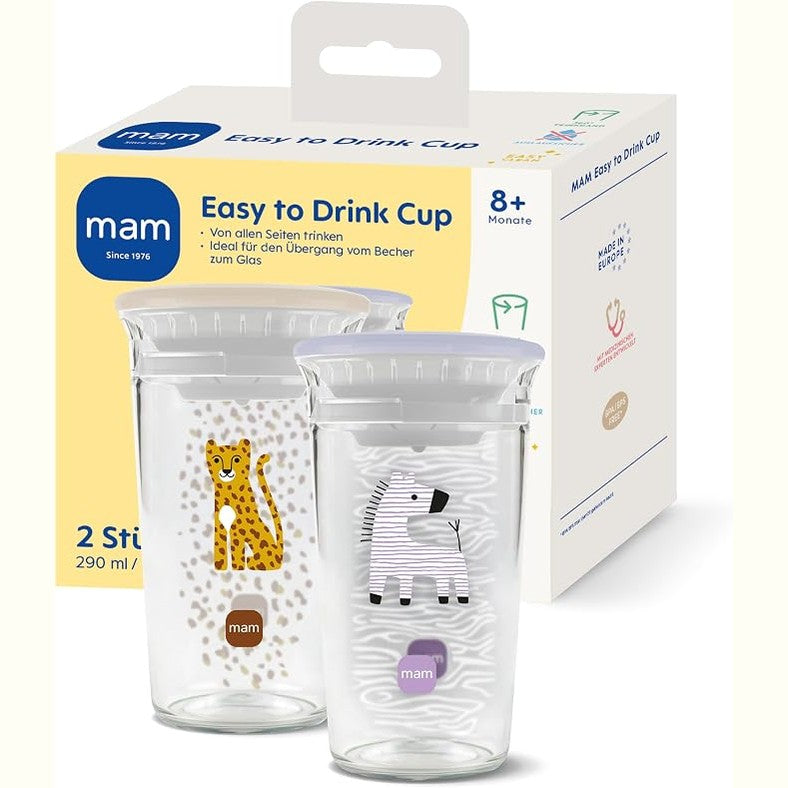 275739 - MAM Gotë e lehtë për t’u pirë, Gotë stërvitjeje 360° për 8+ muaj, Futje silikoni kundër rrjedhjeve, Pa BPA dhe BPS, 290 ml, Zebra.