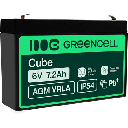 273512 - Green Cell Bateri AGM 6V 7.2Ah, Bateri zëvendësuese VRLA me plumb-acid, Bateri xheli e papërshkueshme nga ciklet, për lodra elektrike, furnizim me energji alarmi emergjence, automjete për fëmijë