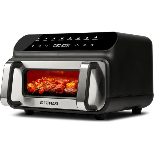 144150 - G3 FERRARI G10181 Fritezë me ajër dhe skarë BBQ, 2000W, me kapacitet 10 litra XXL, 8 programe shumëfunksionale, skarë pa tym, e sigurt nga BPA dhe PFOA, përfshinë aksesorë dhe libër recetash, me kohëmatës, në ngjyrë të zezë/gri argjendi