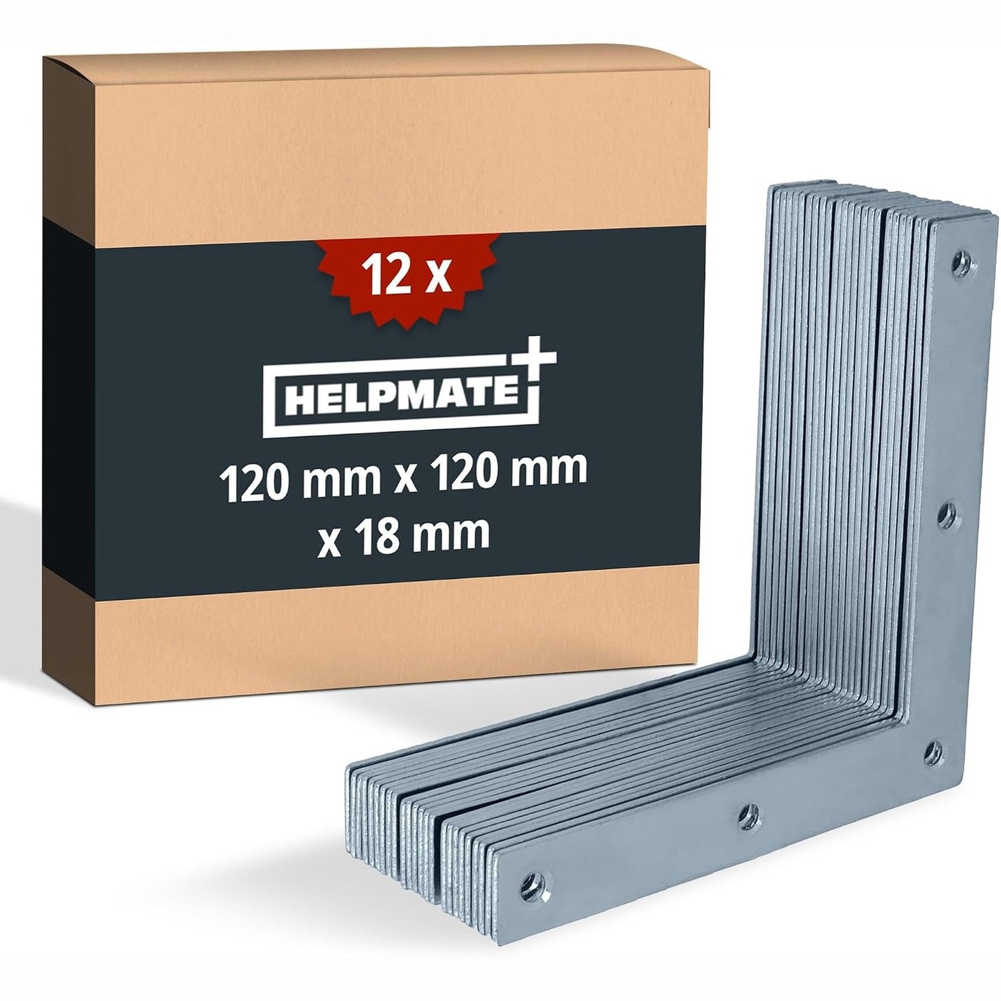 289175 - HELPMATE 12 mbajtëse këndore të sheshta 120x120x18 mm, Lidhëse druri të galvanizuara, Montim i lehtë