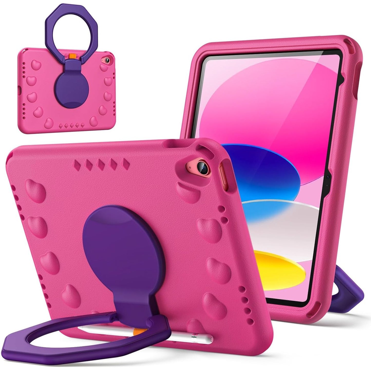 320344 - JETech Mbështjellëse për fëmijë për iPad (A16) Gjenerata e 11-të/10-të (2025/2022) me rrotullim 360 gradë, mbështetëse dhe dorezë, ngjyrë kumbulle