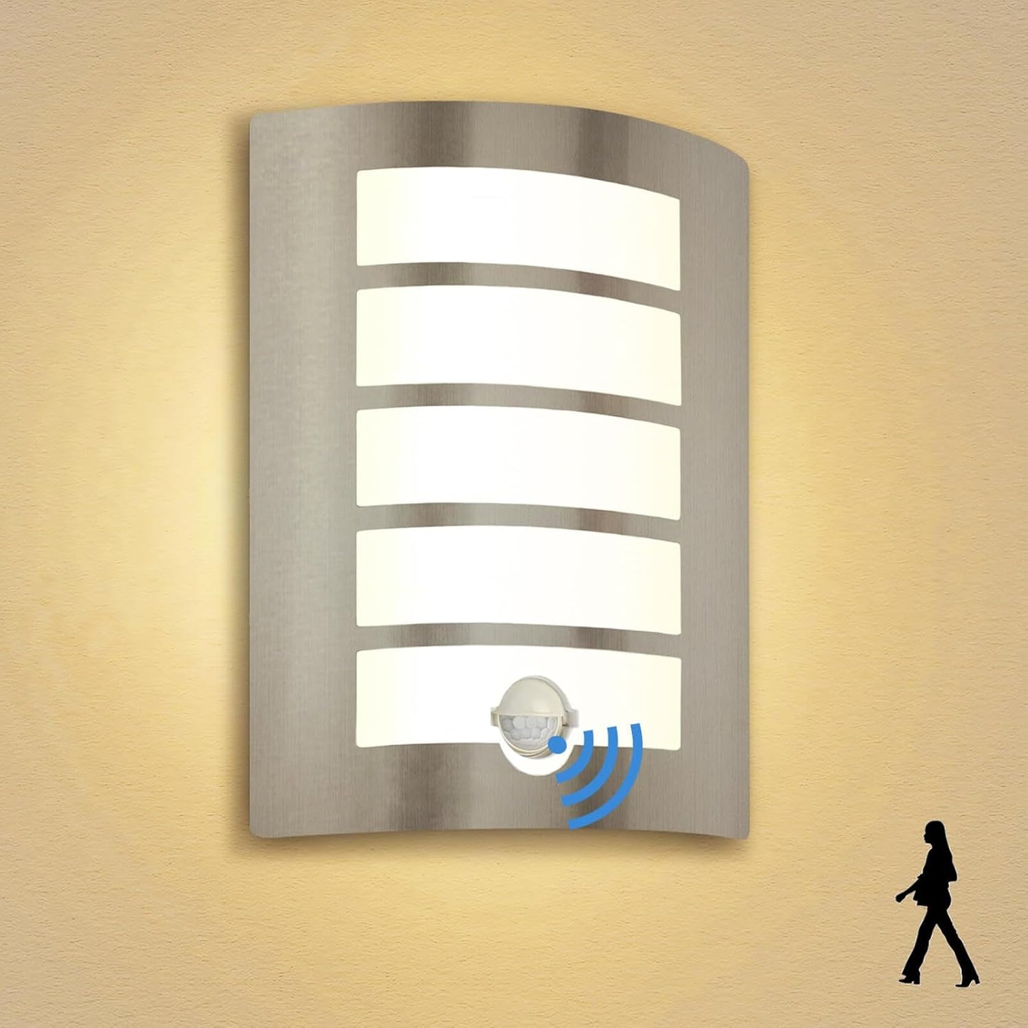 256401 - ALLESGUTE Llambë muri E27, llambë e jashtme, dritë muri katrore IP44, çelik inox i lëmuar ABS, përfshirë 1 llambë LED 12W 1200lm me ngjyrë të bardhë të ngrohtë