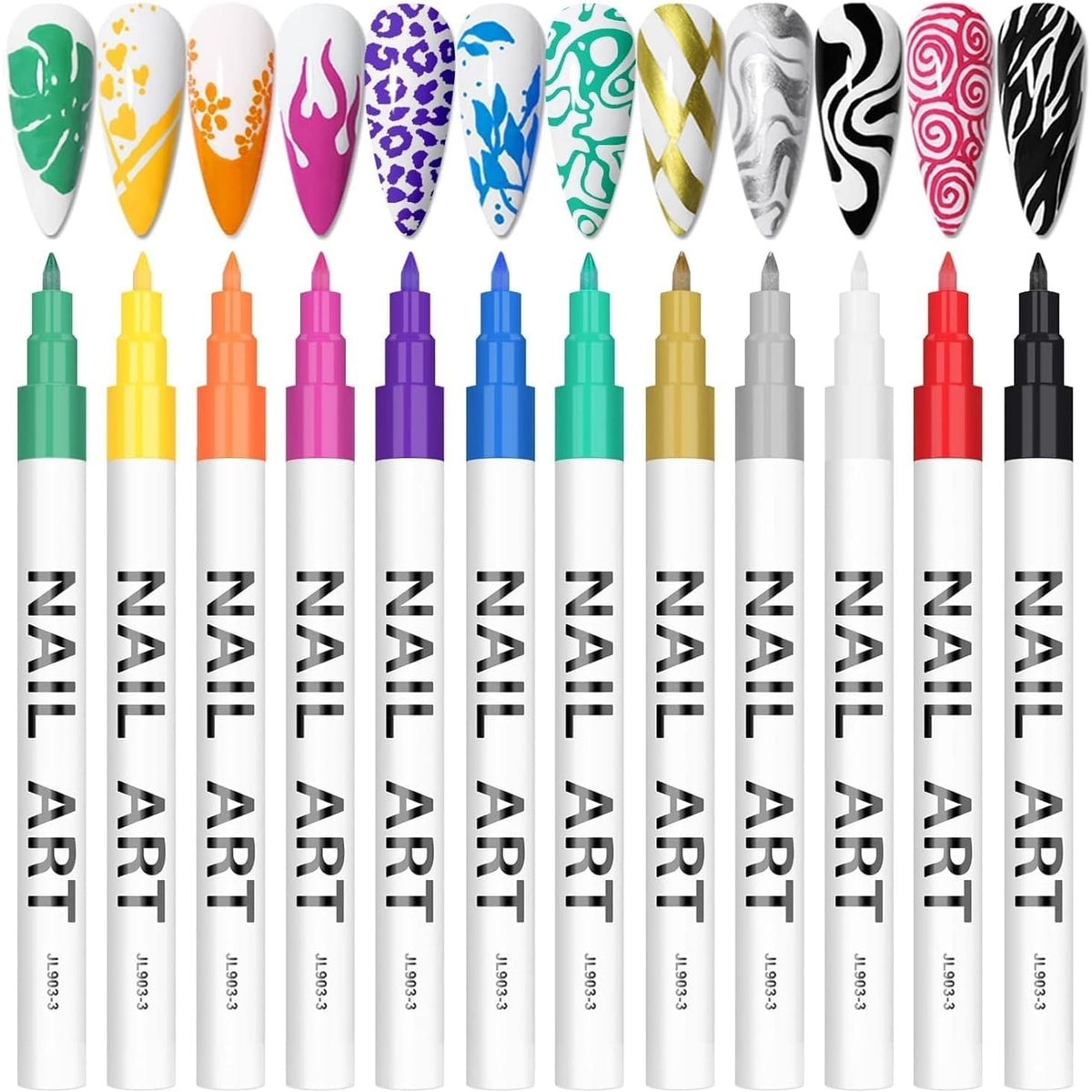 303559 - Set Stilolapsash 3D për Artin e Thonjve, 12 Ngjyra, Stilolaps për Artin e Thonjve Kalolary me Majë Thonjsh.