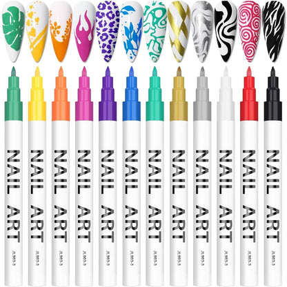 303559 - Set Stilolapsash 3D për Artin e Thonjve, 12 Ngjyra, Stilolaps për Artin e Thonjve Kalolary me Majë Thonjsh.