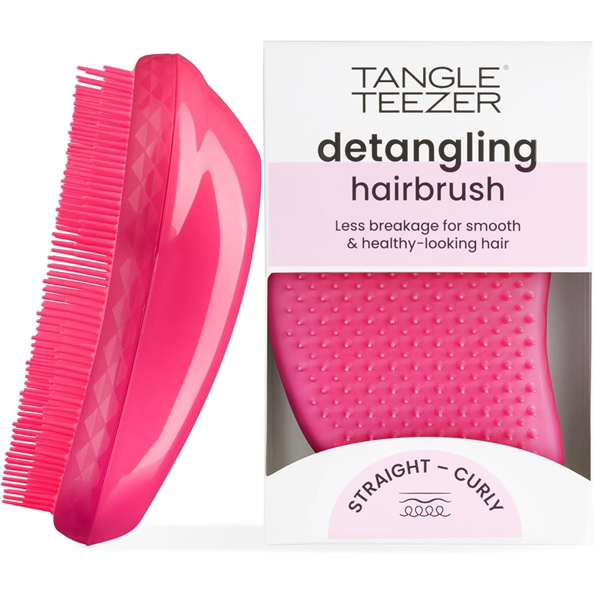 300933 - TANGLE TEEZER Furçë flokësh Original Detangling - Furçë për flokë të lagur dhe të thatë - Me fije të dyfishta për të hequr nyjet dhe për të zvogëluar këputjen e flokëve - Flluska rozë