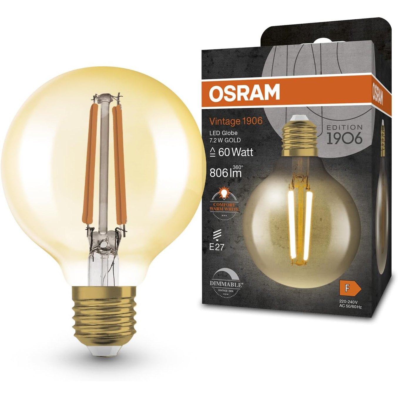 216637 - OSRAM Llampa LED Vintage 1906® Classic GLOBE80 FIL 60, 7.2W, 806lm, 2400K, ngjyrë ari
