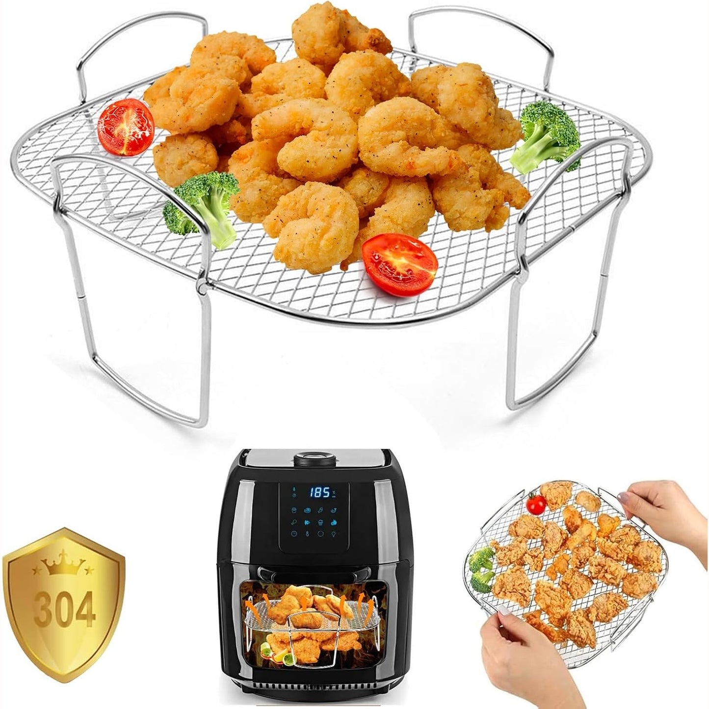 288458 - LPZMPZ Rafti i skarës për skuqëse me ajër, çelik inox 304, i pajtueshëm me Cosori 5.5L 6.4L XXL, Ninja Speedi AF180EU, Philips XXL