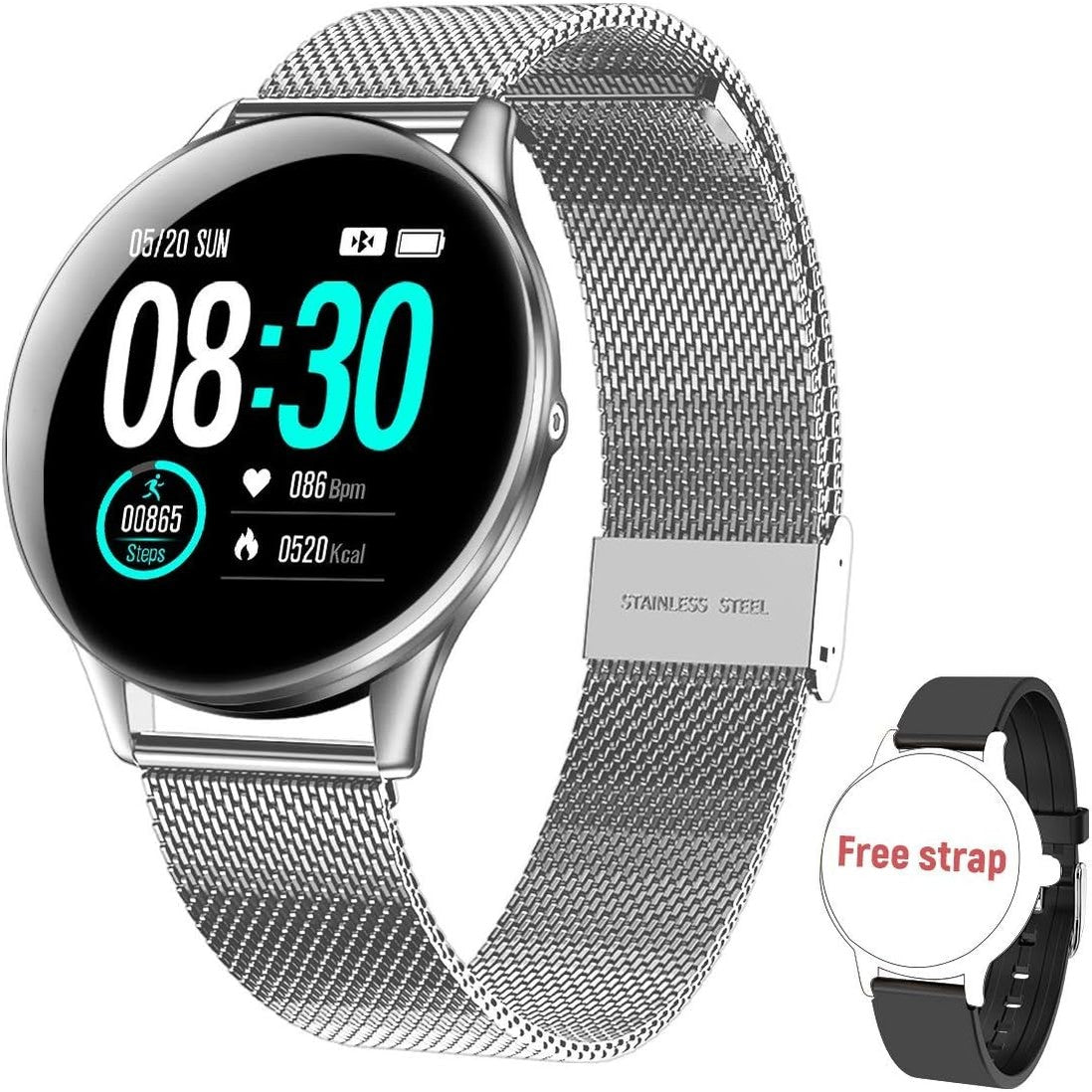 269294 - HopoFit Orë inteligjente për gra dhe burra, Gjurmues fitnesi me 9 mënyra sportive, Ekran me prekje 1.3", Monitor i rrahjeve të zemrës, Monitor i gjumit, Kronometër, Rezistent ndaj ujit, Pedometër, I pajtueshëm me Android dhe iOS (Argjend)