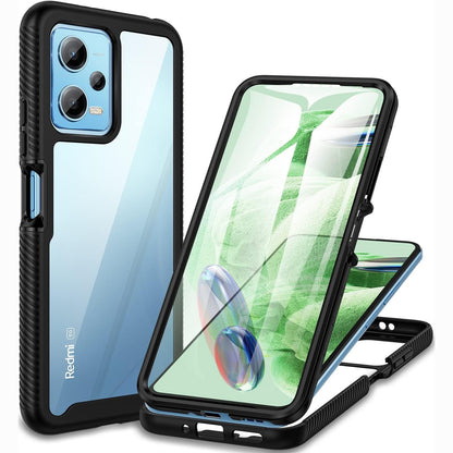 277042 - CENHUFO Mbrojtëse për Xiaomi Redmi Note 12 5G / Poco X5 5G, rezistente ndaj goditjeve, Mbrojtëse telefoni 360° nga të dyja anët, e zezë