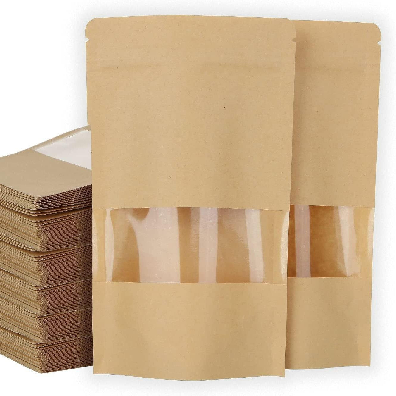 162735 - SENENQU Pako prej 200 Çantave Ushqimore Kraft me Dritare, Çanta 16×22cm me Mbyllje Zip, Material i Papërshkueshëm nga Uji, për Arra dhe Ushqim, të Ripërdorshme