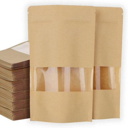 162735 - SENENQU Pako prej 200 Çantave Ushqimore Kraft me Dritare, Çanta 16×22cm me Mbyllje Zip, Material i Papërshkueshëm nga Uji, për Arra dhe Ushqim, të Ripërdorshme