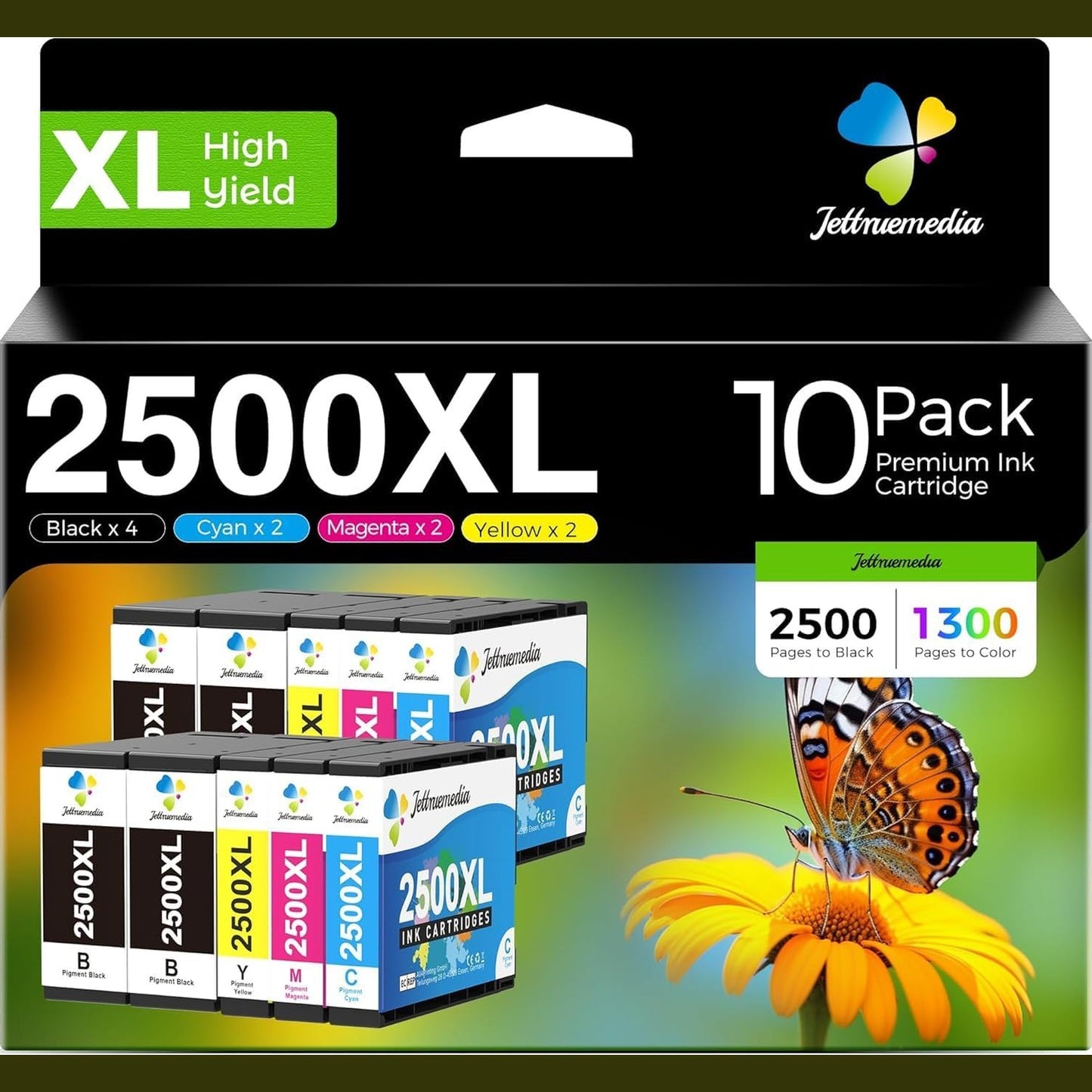 273452 - JETTRUEMEDIA 2500XL Fishekë Boje të Pajtueshme për Canon Maxify MB5050, MB5150, MB5450, MB5350, iB4150, MB4050, MB5155, MB5455, iB4000, iB4100, iB410, iB4050, MB5000, MB5100, MB5300, MB5400 (Pako me 10 ngjyra)