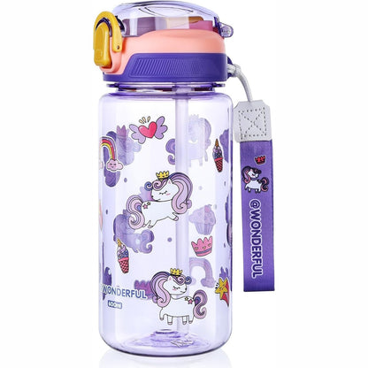 198799 - FLINTRONIC Shishe uji për fëmijë 600ml, pa BPA, me kashtë, me kapak të palosshëm kundër rrjedhjeve, Blu
