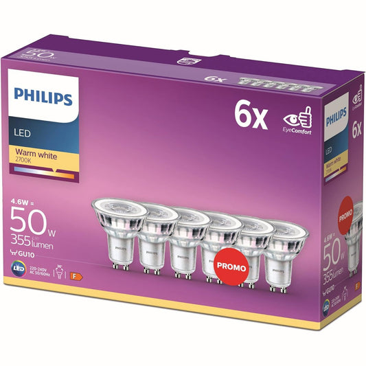 136626 - PHILIPS LED Drita, Set prej 6 Copë, Ekuivalenca 50W, Baza GU10, Dritë e Bardhë e Ngrohtë
