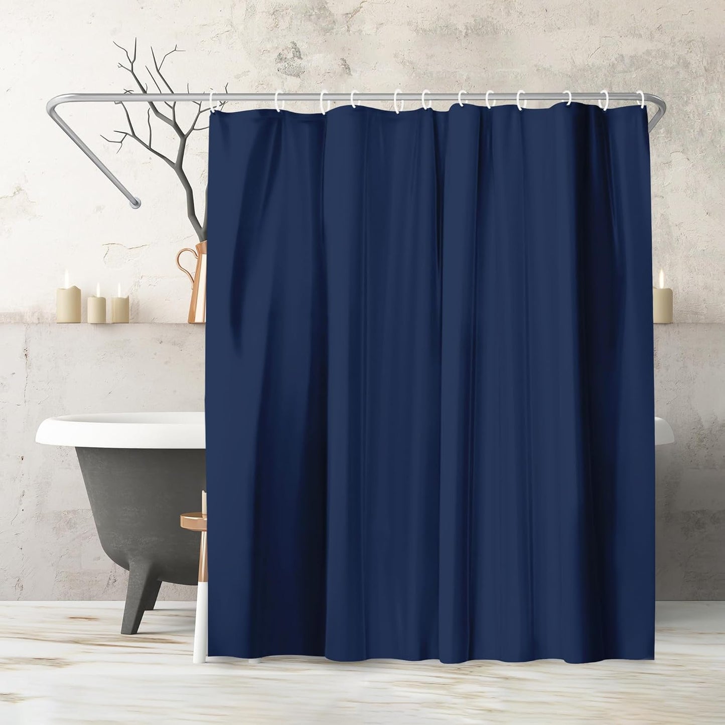 256681 - AMERICANFLAT Perde Dushi, 180 x 200 cm, Blu, 100% Poliester, Rezistente ndaj Ujit, 12 Grepa Plastikë
