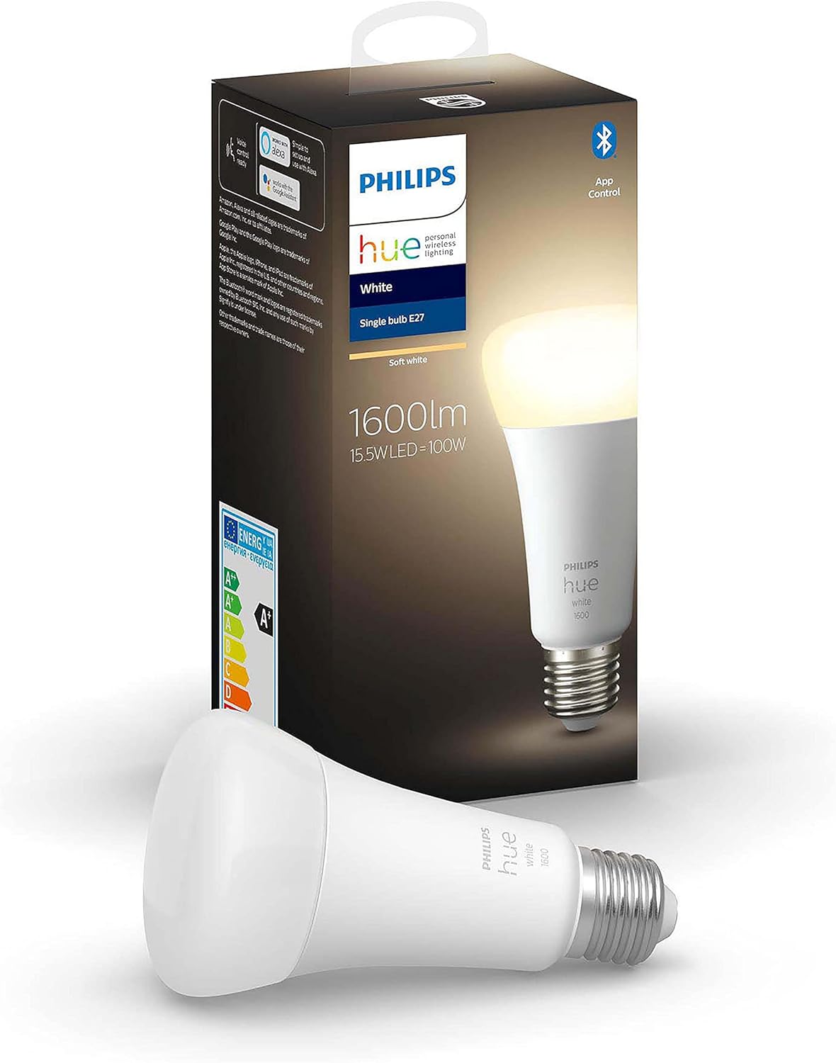 261182 - PHILIPS HUE White E27, 1600lm, dritë e bardhë e ngrohtë, e errësueshme, kontroll nëpërmjet aplikacionit, e pajtueshme me Amazon Alexa