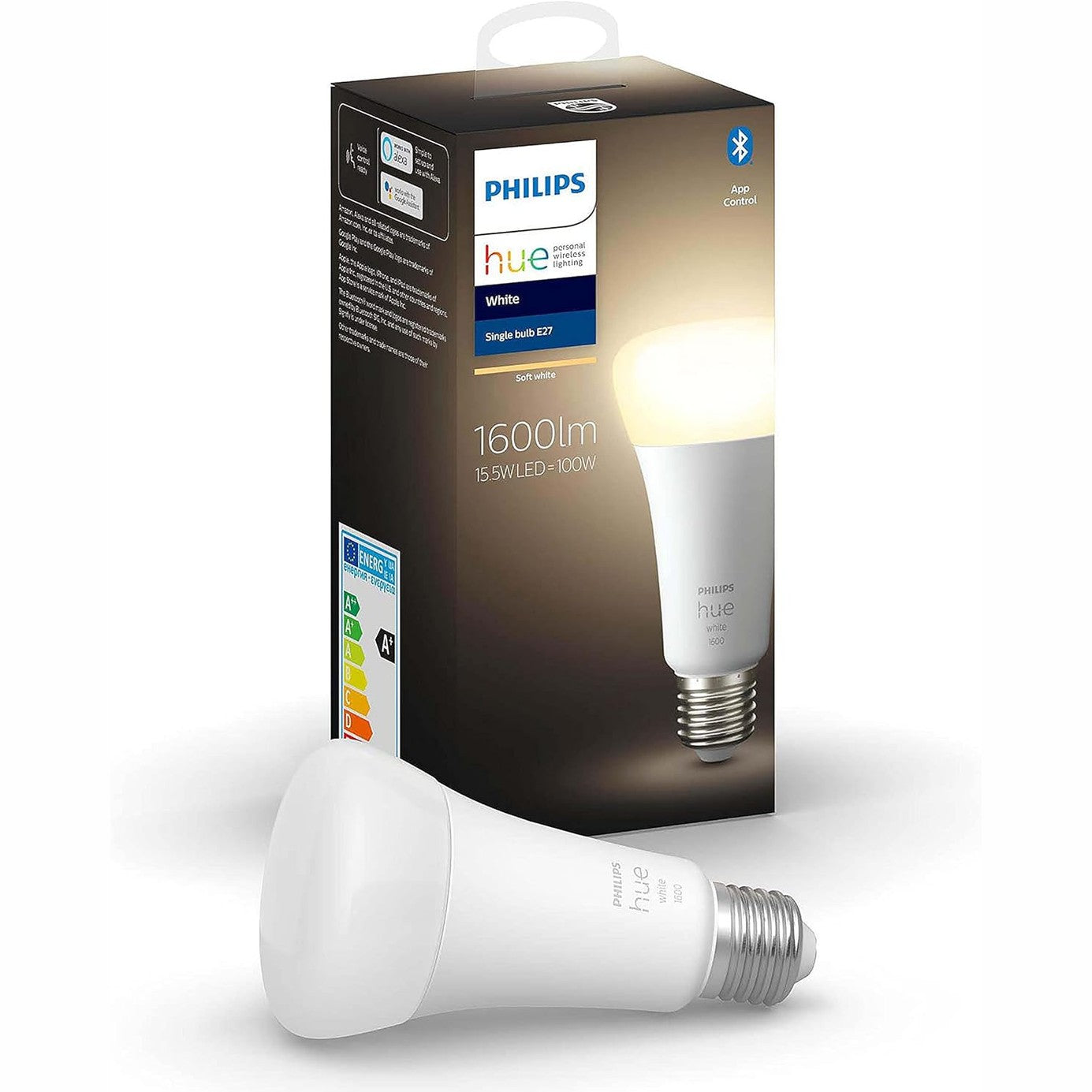 261221 - PHILIPS Hue White E27, pako e vetme, 1600lm, dritë e bardhë e ngrohtë, e errësueshme, kontrollueshme me aplikacionin, e pajtueshme me Amazon Alexa