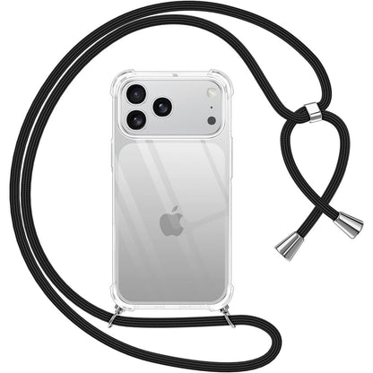 274563 - PNAKQIL Mbrojtëse për iPhone 17 Pro me kordon, mbulesë silikoni transparente me rrip të rregullueshëm 6.3", e zezë