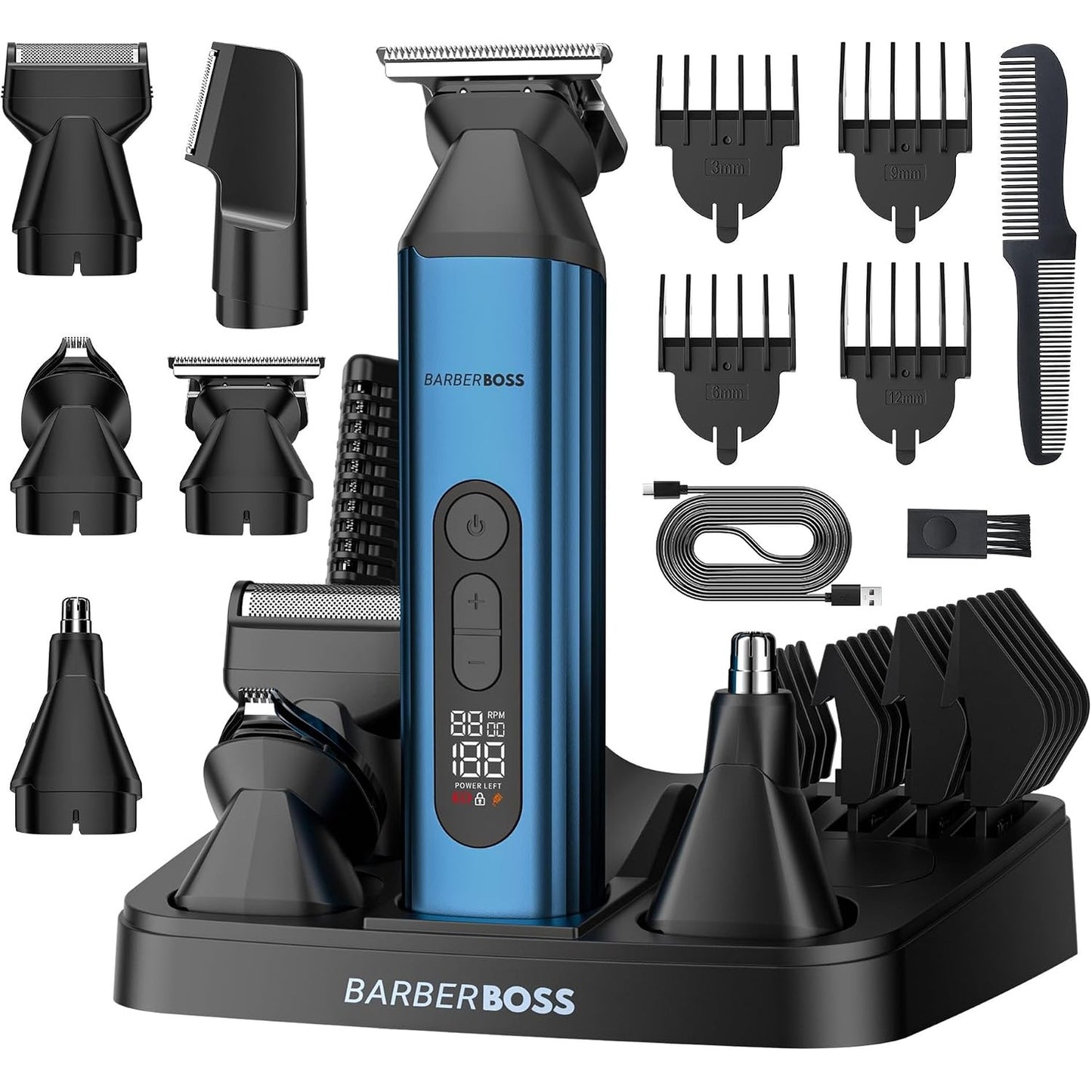 316088 - BARBERBOSS Prerëse flokësh 5 në 1 për burra, Makinë prerëse flokësh e rikarikueshme, QR-6020