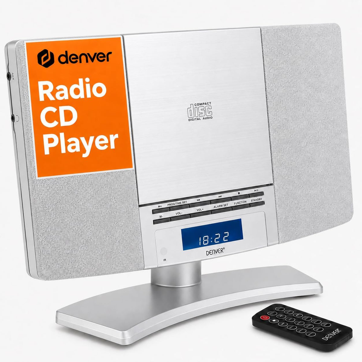 299044 - DENVER MC-5220-SILVER-MK2 CD player kompakt me radio FM, hyrje AUX, telekomandë, orë me zile