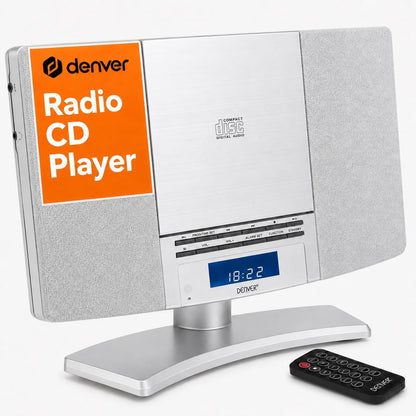 299044 - DENVER MC-5220-SILVER-MK2 CD player kompakt me radio FM, hyrje AUX, telekomandë, orë me zile