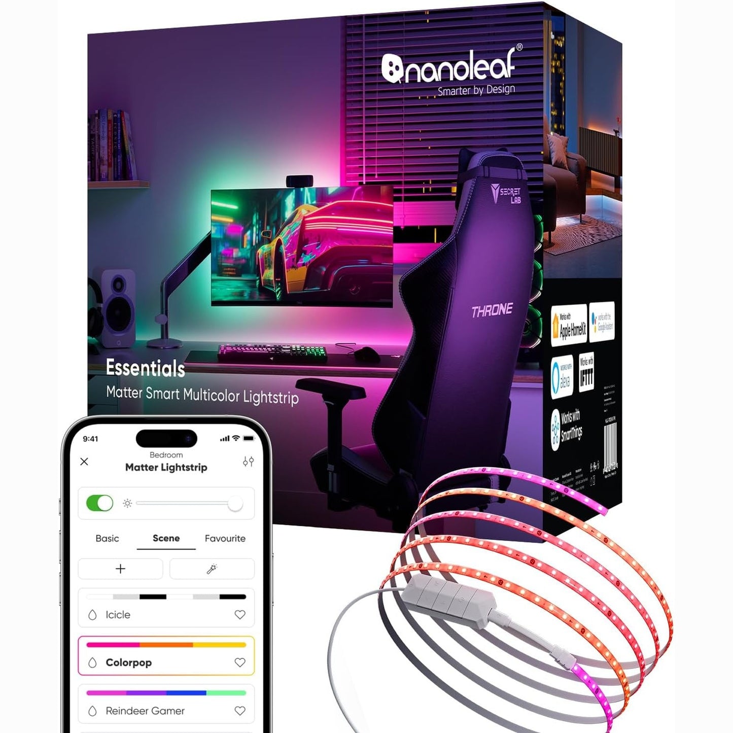 226601 - NANOLEAF Shirit LED Matter WiFi Gradient 5M, Ekran i Mençur, 300 LED të Adresueshme RGBIC, Kontroll nëpërmjet Aplikacionit dhe Zërit (Alexa Siri Apple Google Home)