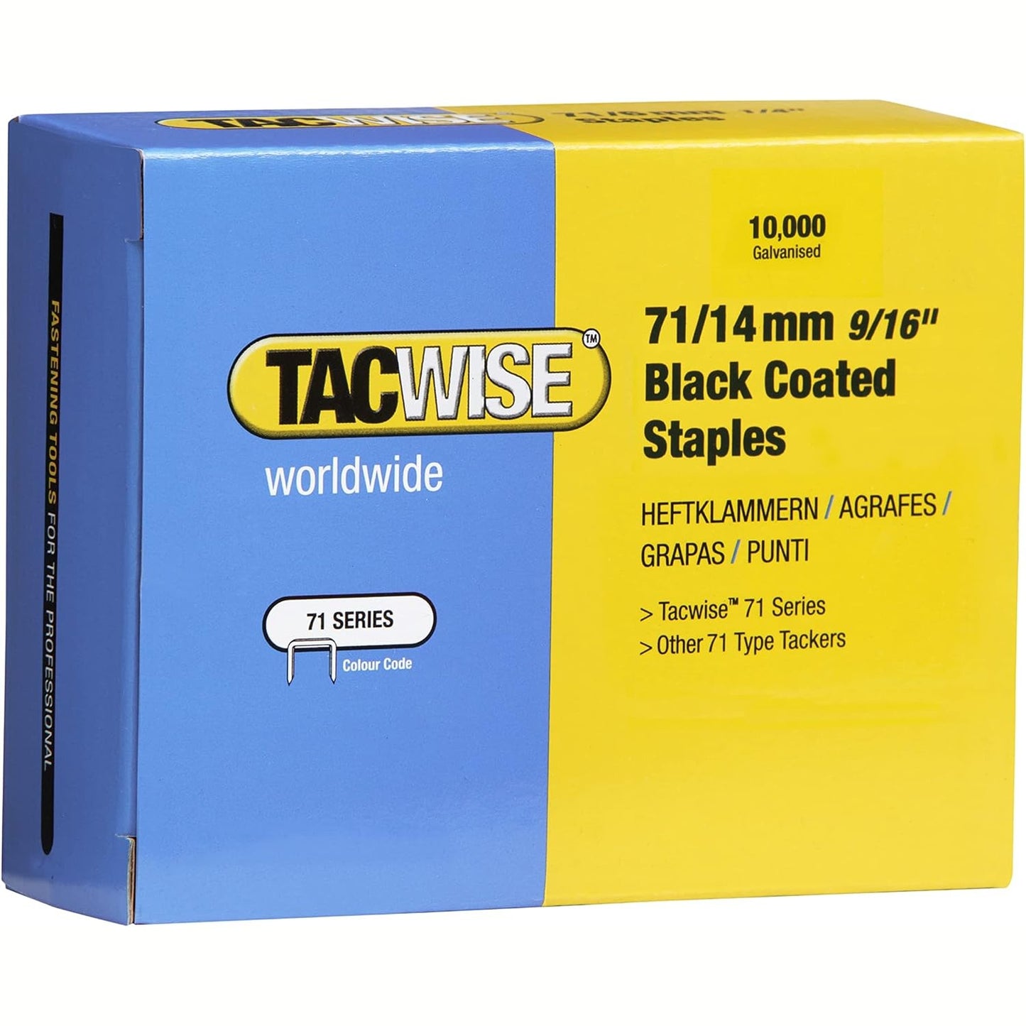 289110 - TACWISE Kapëse 0374 Tipi 71/14 mm të galvanizuara për tapiceri të zeza, 10,000 copë