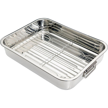 213799 - KITCHENCRAFT Tabaka pjekjeje me raft, tavë pjekjeje prej çeliku inox, mesatare, 37 x 28 cm