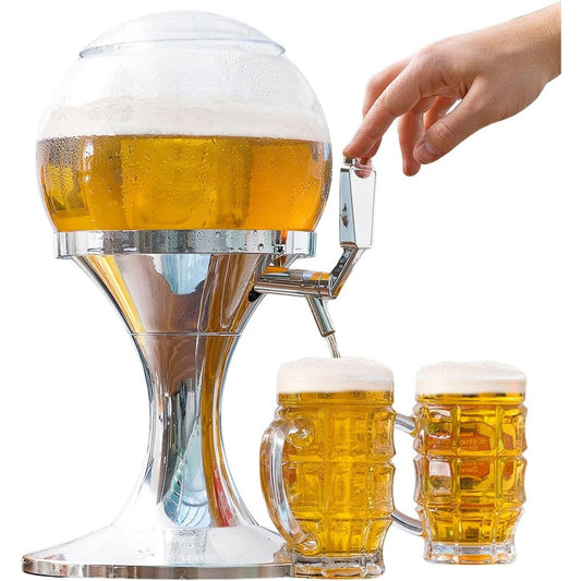 195461 - INNOVAGOODS® Dozator Birre Argjendi 3.5L, Dozator Pijesh Sferik me Depozitë të Brendshme të Mbyllur dhe të Lëvizshme për Akull