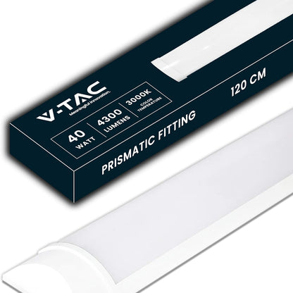 187556 - V-TAC Llambë Tavani LED Lineare 120cm - 40W me Çip Samsung - Llambë Drejtkëndëshe 4300 Lumen IP20 - e Përshtatshme për Mur, Garazh, Dyqan - Tub LED - Dritë e Bardhë e Ngrohtë 3000k