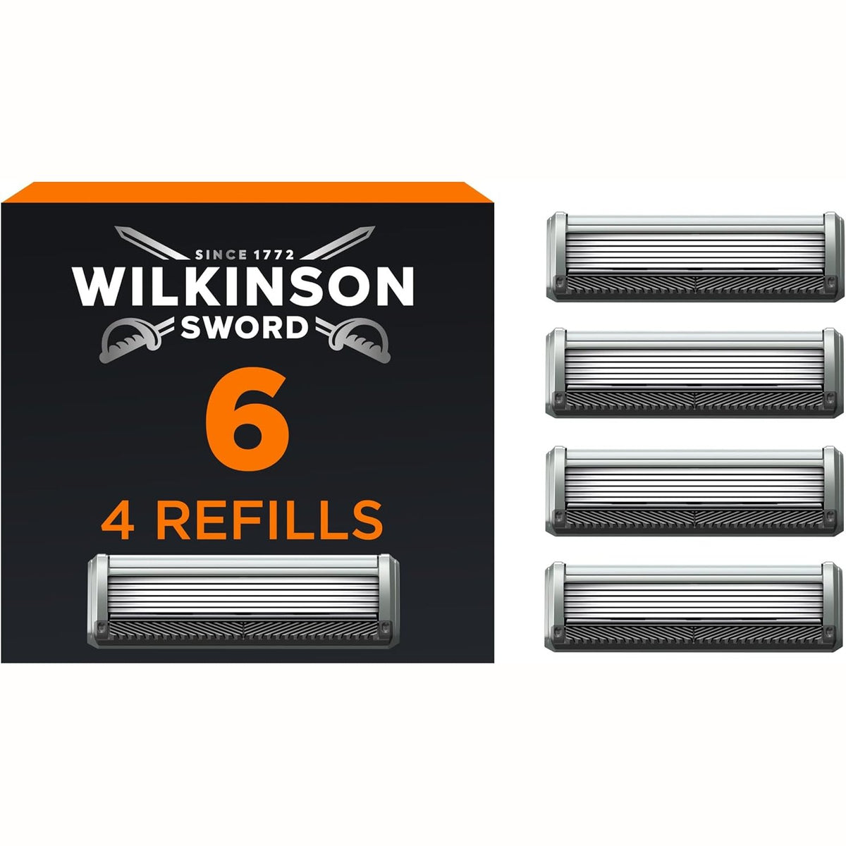 303549 - WILKINSON SWORD Brisk për meshkuj me 6 tehe të veshura me diamant, 4 tehe zëvendësuese