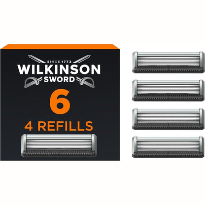 303549 - WILKINSON SWORD Brisk për meshkuj me 6 tehe të veshura me diamant, 4 tehe zëvendësuese