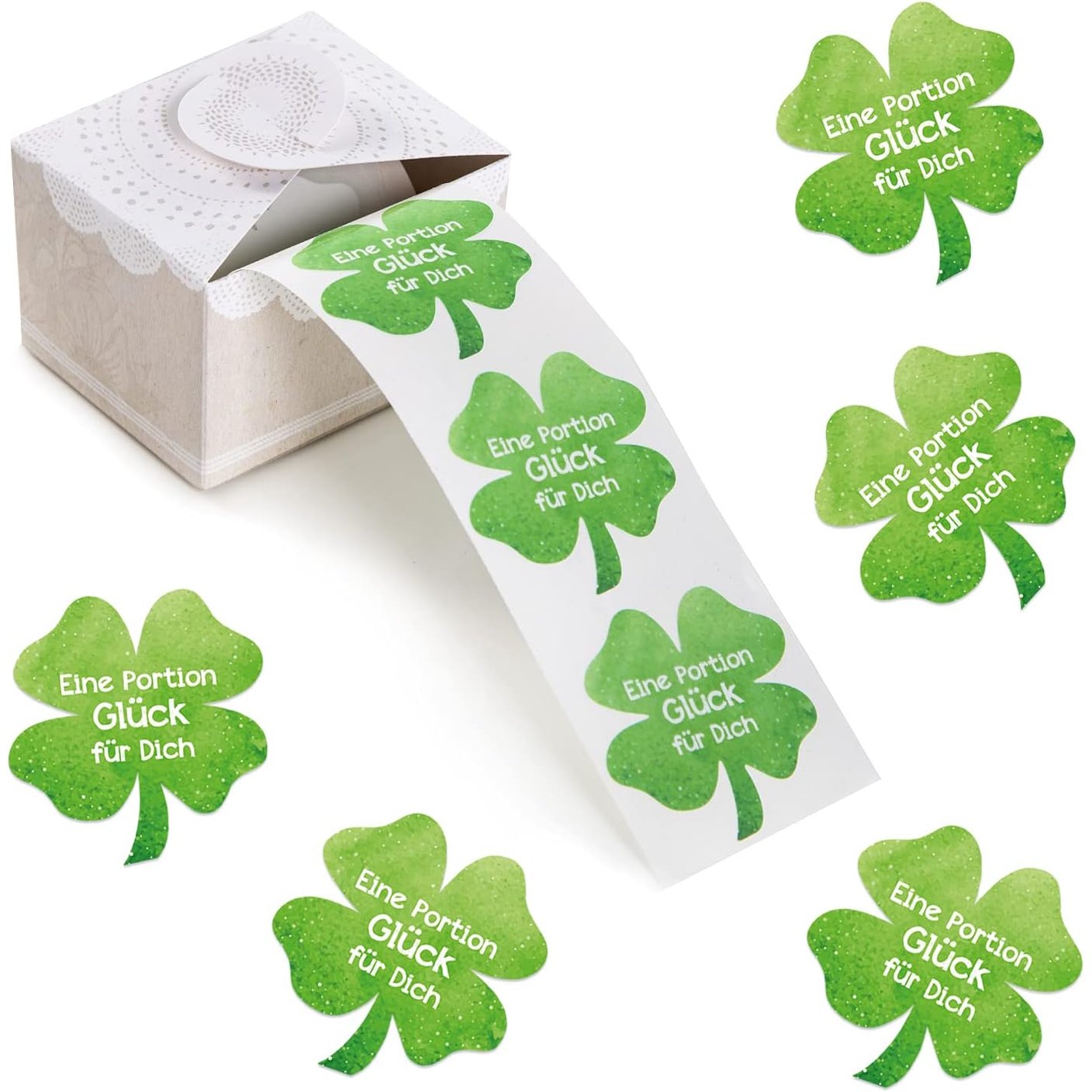 215928 - Ngjitëse me talisman me fat, 200 copë, Rrotull me ngjitëse Clover, 5 cm