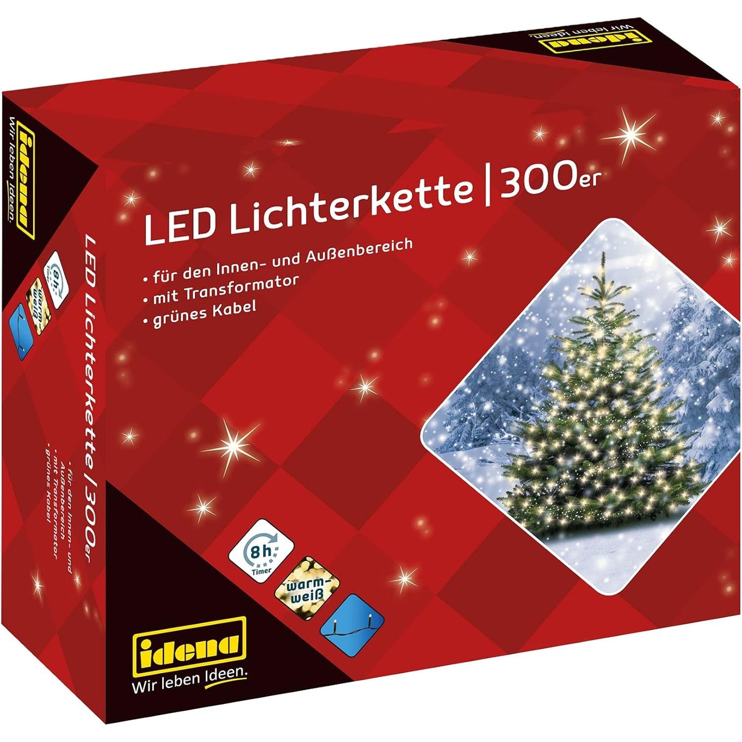 221703 - IDENA 30441 Drita LED me 300 LED të Bardha të Ngrohta, 37.9m, Funksion Kohëmatës 8-orësh, për Ambientet e Brendshme dhe të Jashtme